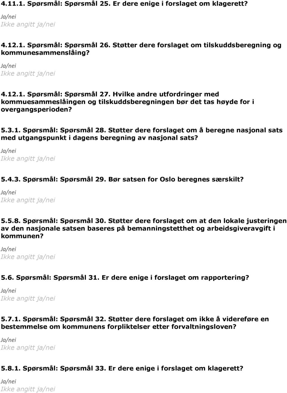 Støtter dere forslaget om å beregne nasjonal sats med utgangspunkt i dagens beregning av nasjonal sats? 5.4.3. Spørsmål: Spørsmål 29. Bør satsen for Oslo beregnes særskilt? 5.5.8.