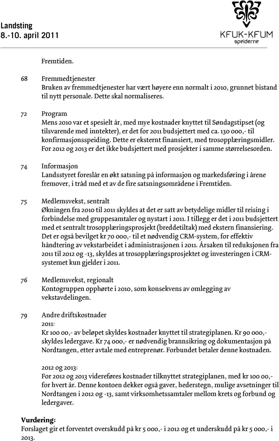 Dette er eksternt finansiert, med trosopplæringsmidler. For 2012 og 2013 er det ikke budsjettert med prosjekter i samme størrelsesorden.