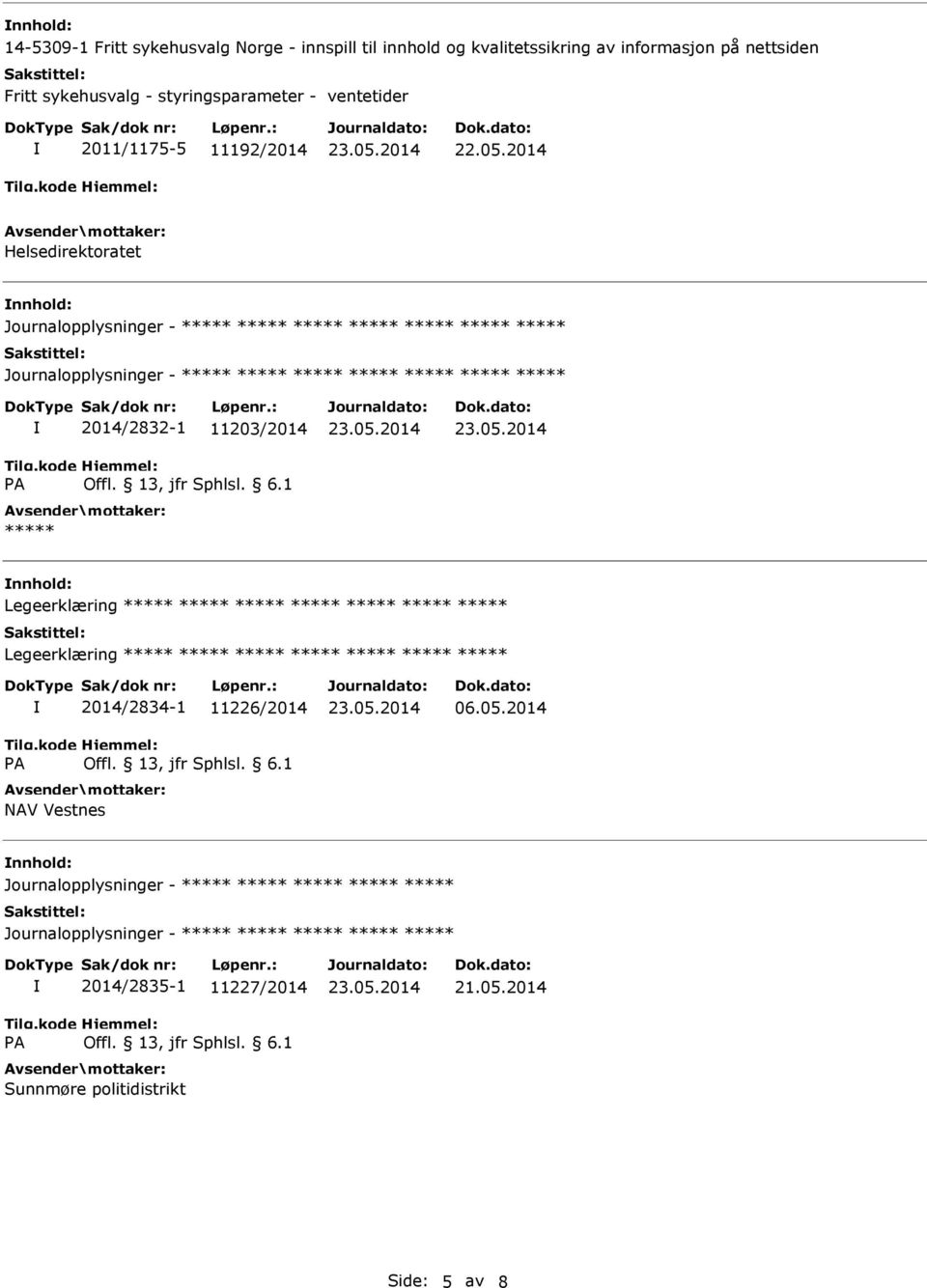 Journalopplysninger - 2014/2832-1 11203/2014 Legeerklæring Legeerklæring 2014/2834-1 11226/2014 NAV Vestnes 06.