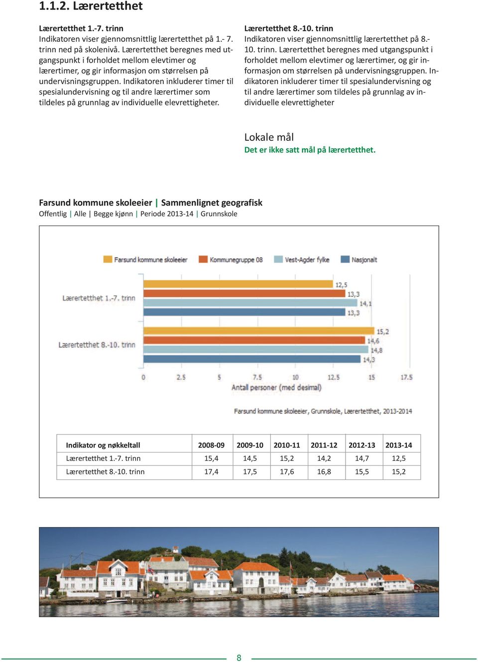 Indikatoren inkluderer timer til spesialundervisning og til andre lærertimer som tildeles på grunnlag av individuelle elevrettigheter. Lærertetthet 8.-10.