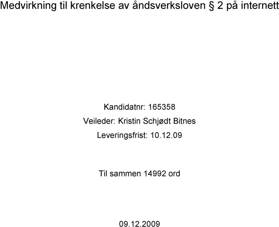 165358 Veileder: Kristin Schjødt Bitnes
