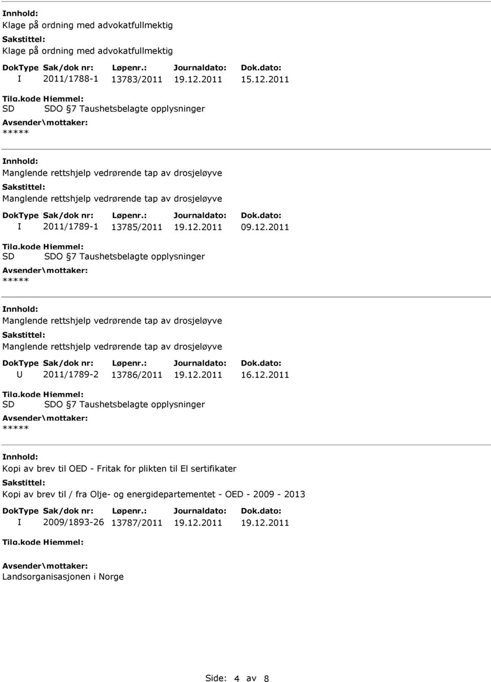 2011 Manglende rettshjelp vedrørende tap av drosjeløyve Manglende rettshjelp vedrørende tap av drosjeløyve 2011/1789-2 13786/2011 Kopi av brev