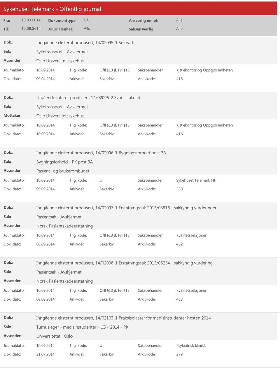 dato: Arkivdel: Sakarkiv Inngående eksternt produsert, 14/02096-1 Bygningsforhold post 3A Bygningsforhold - PK post 3A Pasient- og brukerombudet Sykehuset Telemark HF Arkivkode: 330 Inngående