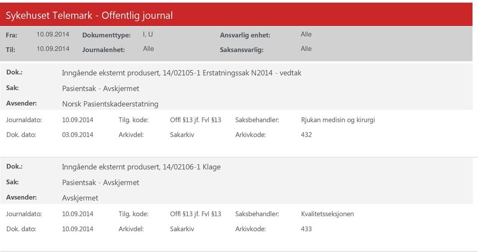 2014 Arkivdel: Sakarkiv Inngående eksternt produsert,