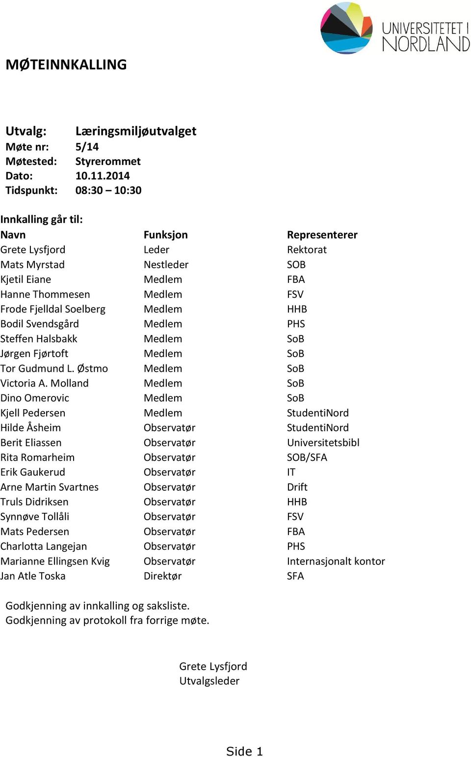 Soelberg Medlem HHB Bodil Svendsgård Medlem PHS Steffen Halsbakk Medlem SoB Jørgen Fjørtoft Medlem SoB Tor Gudmund L. Østmo Medlem SoB Victoria A.