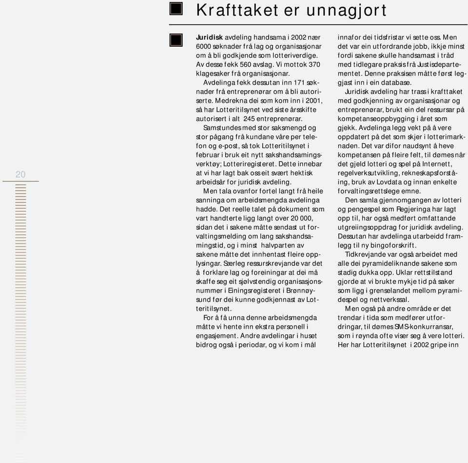 Medrekna dei som kom inn i 2001, så har Lotteritilsynet ved siste årsskifte autorisert i alt 245 entreprenørar.