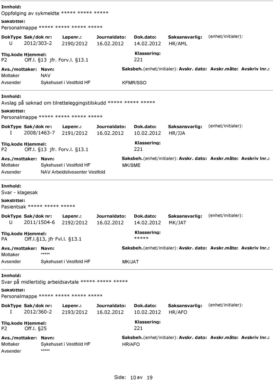 måte: Avskriv lnr.: MK/SME NAV Arbeidslivssenter Vestfold nnhold: Svar - klagesak Pasientsak 2011/1504-6 2192/2012 14.02.2012 MK/JAT Avs./mottaker: Navn: Saksbeh.