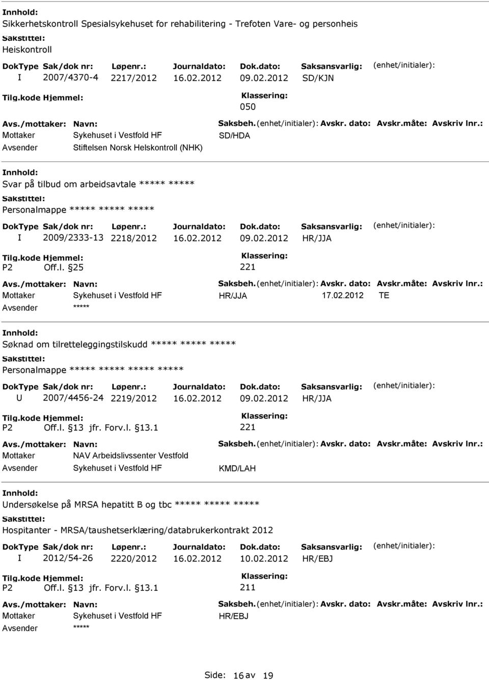 2012 TE nnhold: Søknad om tilretteleggingstilskudd 2007/4456-24 9/2012 Avs./mottaker: Navn: Saksbeh. Avskr. dato: Avskr.måte: Avskriv lnr.