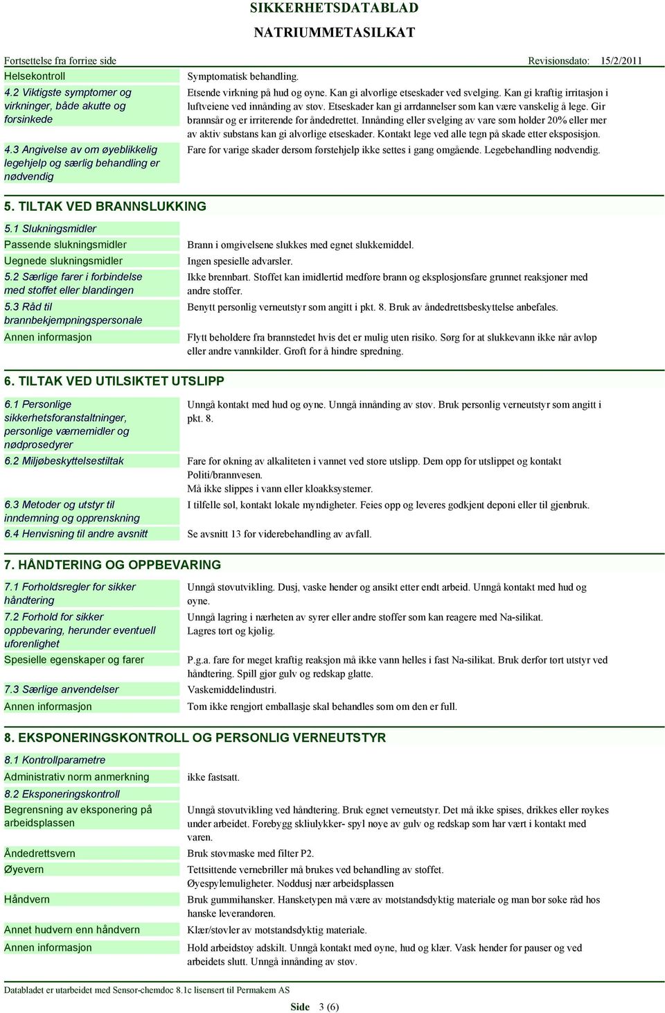 Gir brannsår og er irriterende for åndedrettet. Innånding eller svelging av vare som holder 20% eller mer av aktiv substans kan gi alvorlige etseskader.