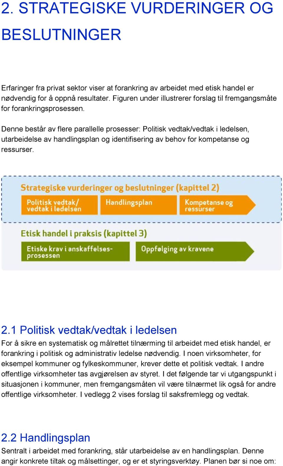 Denne består av flere parallelle prosesser: Politisk vedtak/vedtak i ledelsen, utarbeidelse av handlingsplan og identifisering av behov for kompetanse og ressurser. 2.