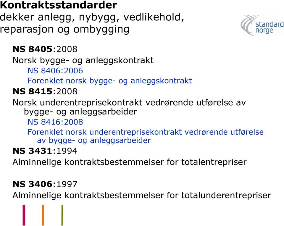 anleggsarbeider NS 8416:2008 Forenklet norsk underentreprisekontrakt vedrørende utførelse av bygge- og anleggsarbeider NS