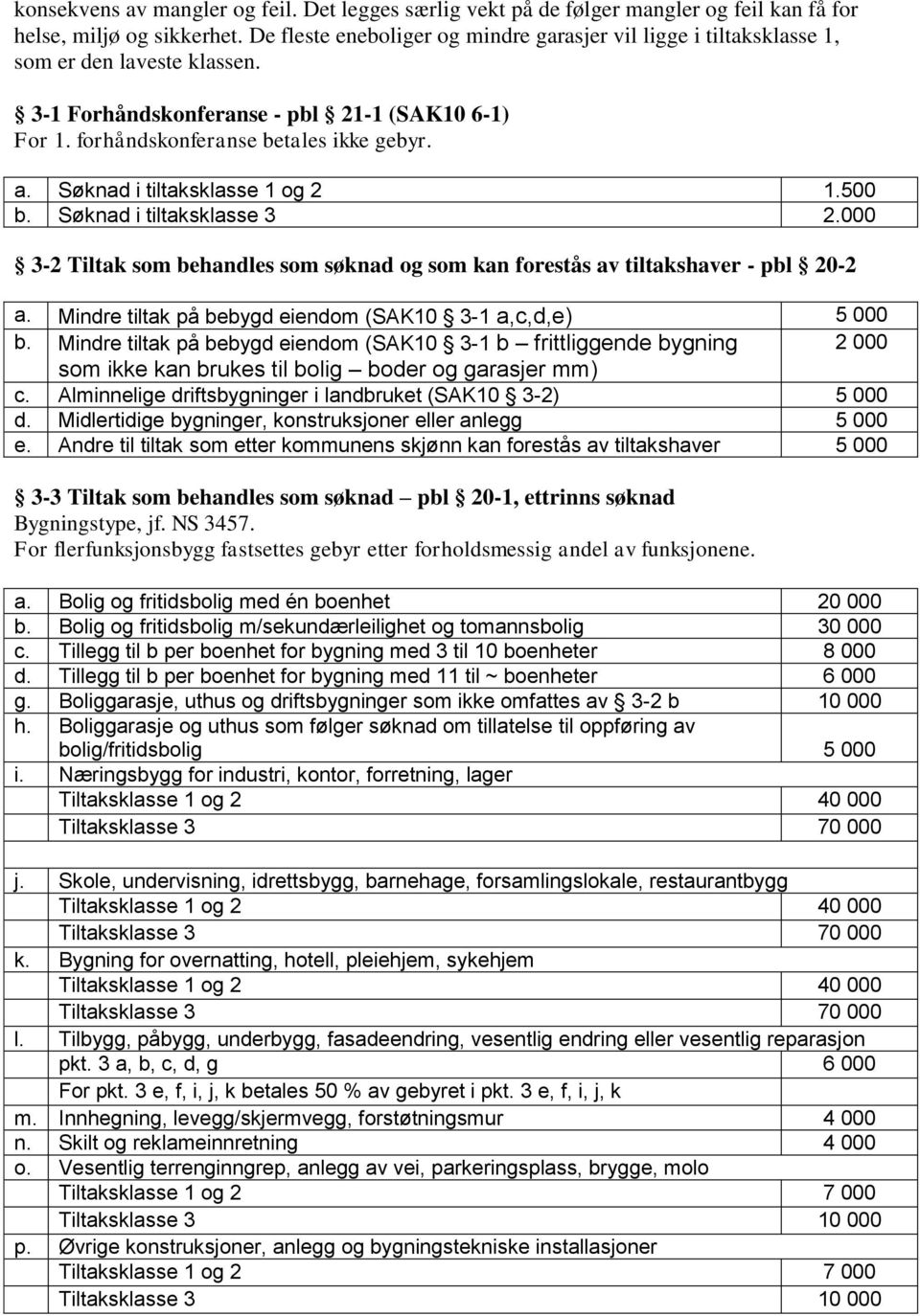 Søknad i tiltaksklasse 1 og 2 1.500 b. Søknad i tiltaksklasse 3 2.000 3-2 Tiltak som behandles som søknad og som kan forestås av tiltakshaver - pbl 20-2 a.