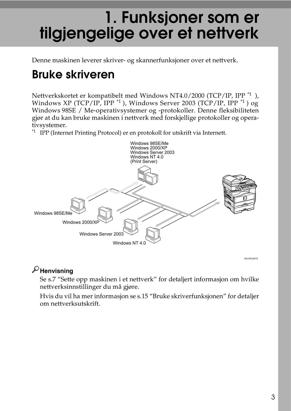 Denne fleksibiliteten gjør at du kan bruke maskinen i nettverk med forskjellige protokoller og operativsystemer.