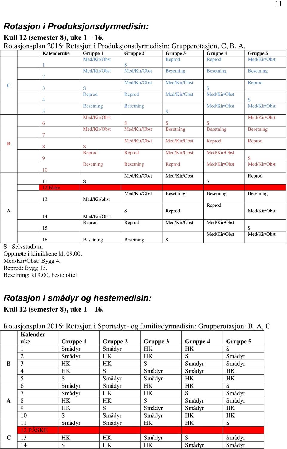 Reprod Reprod Med/Kir/Obst Med/Kir/Obst 4 S Besetning Besetning Med/Kir/Obst Med/Kir/Obst 5 S Med/Kir/Obst Med/Kir/Obst 6 S S S Med/Kir/Obst Med/Kir/Obst Besetning Besetning Besetning 7 B