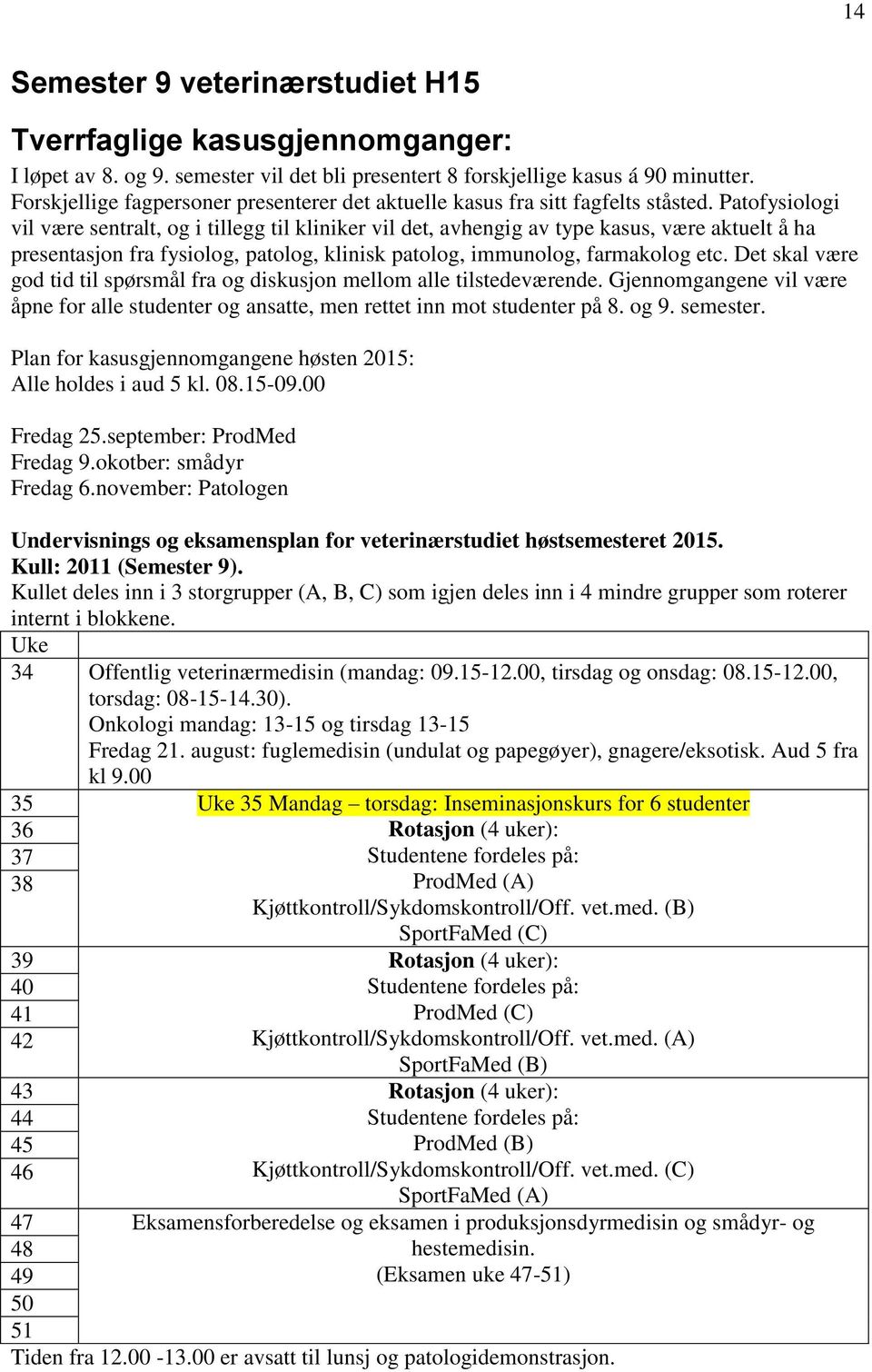 Patofysiologi vil være sentralt, og i tillegg til kliniker vil det, avhengig av type kasus, være aktuelt å ha presentasjon fra fysiolog, patolog, klinisk patolog, immunolog, farmakolog etc.