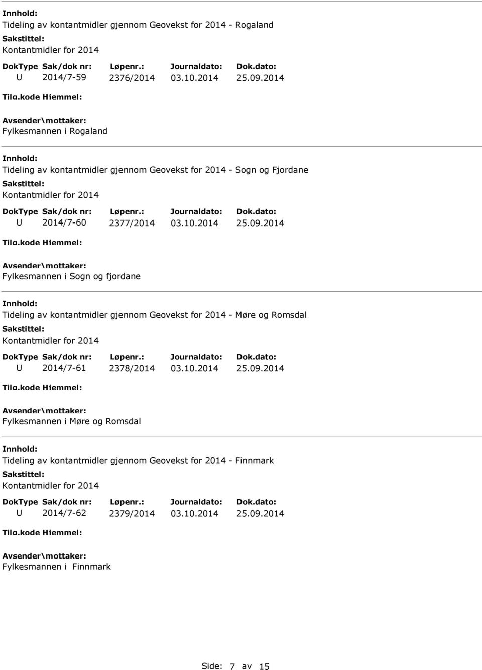 Tideling av kontantmidler gjennom Geovekst for 2014 - Møre og Romsdal 2014/7-61 2378/2014 Fylkesmannen i Møre og