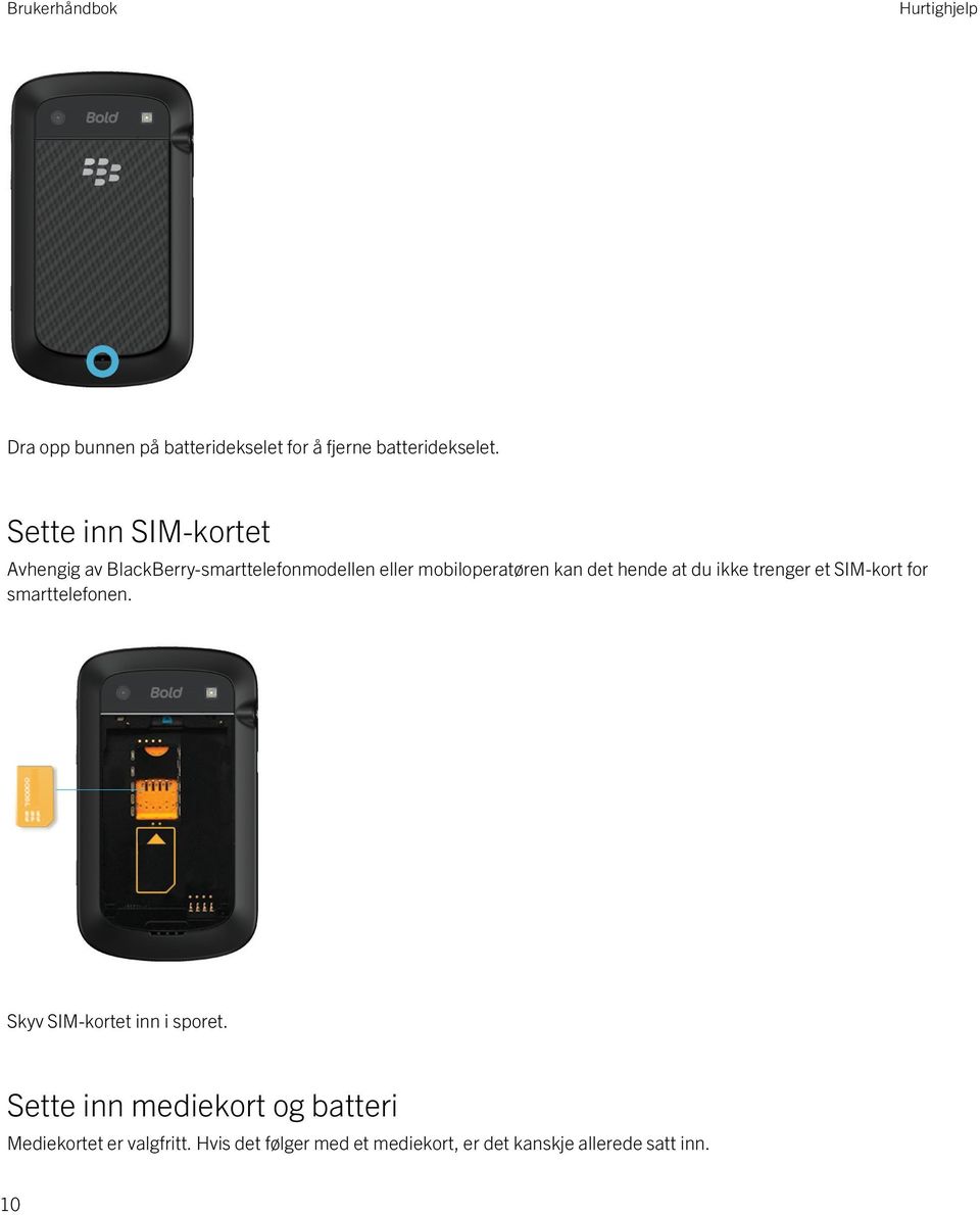 hende at du ikke trenger et SIM-kort for smarttelefonen. Skyv SIM-kortet inn i sporet.