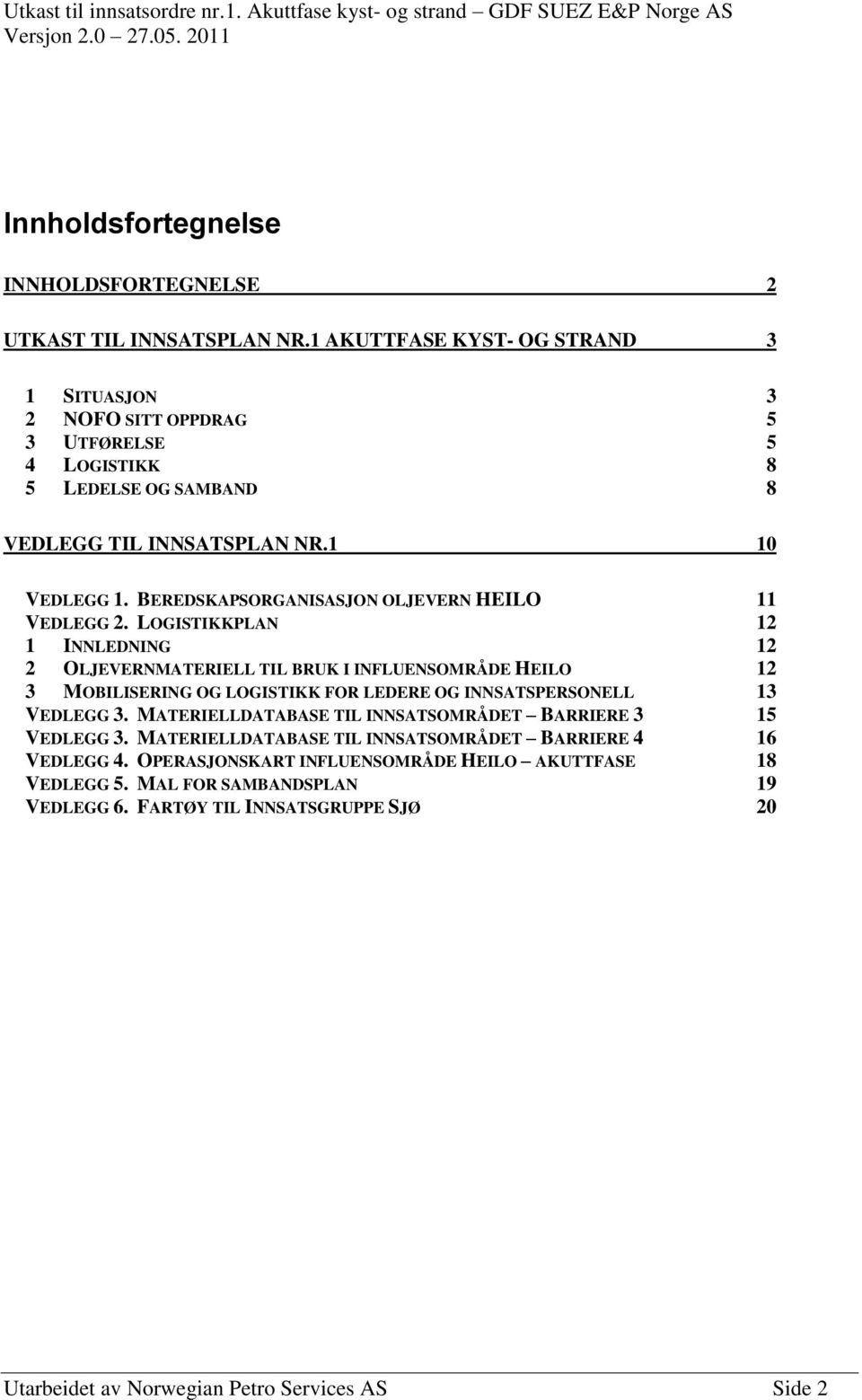 BEREDSKAPSORGANISASJON OLJEVERN HEILO 11 VEDLEGG 2.