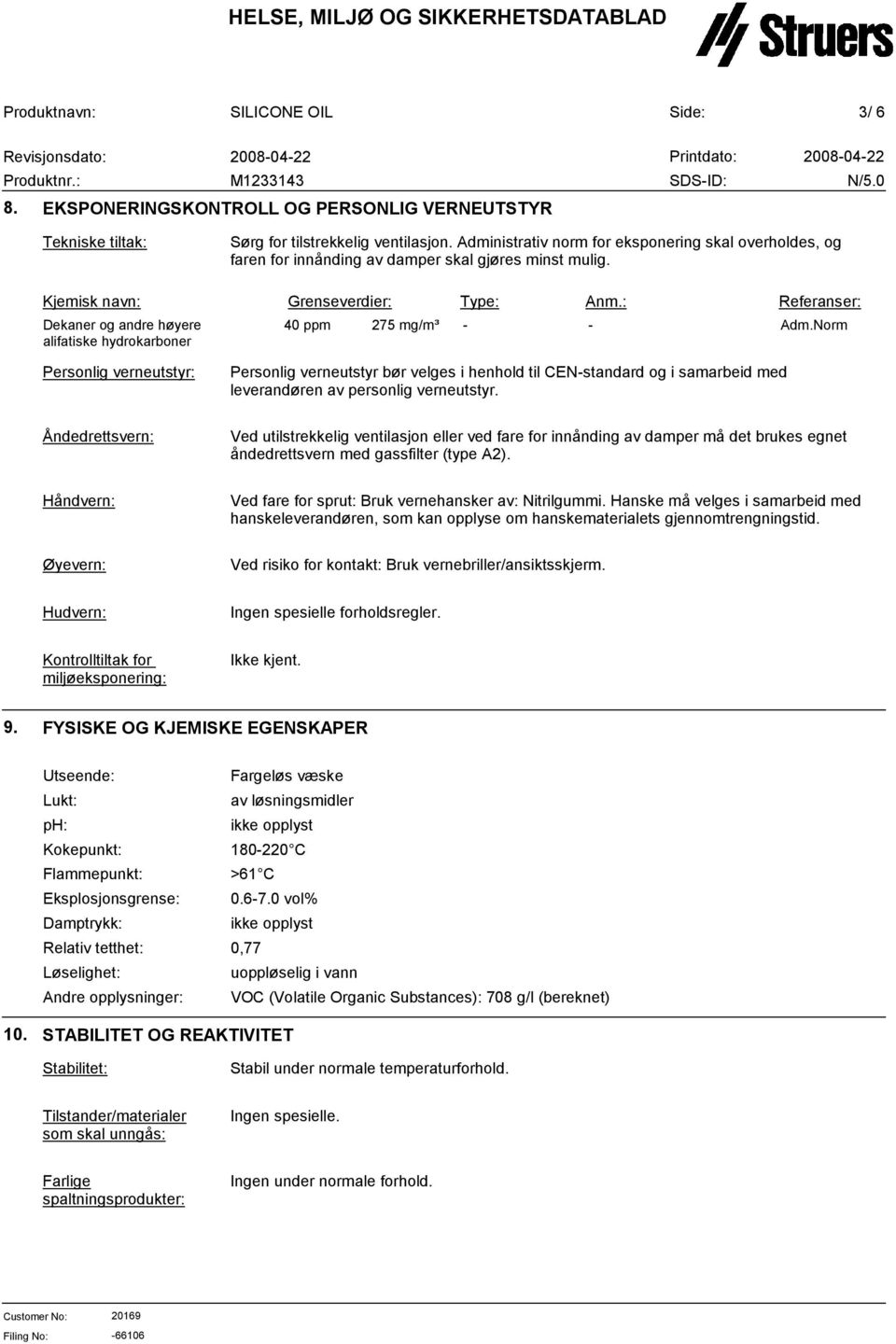 : Referanser: Dekaner og andre høyere alifatiske hydrokarboner 40 ppm 275 mg/m³ - - Adm.