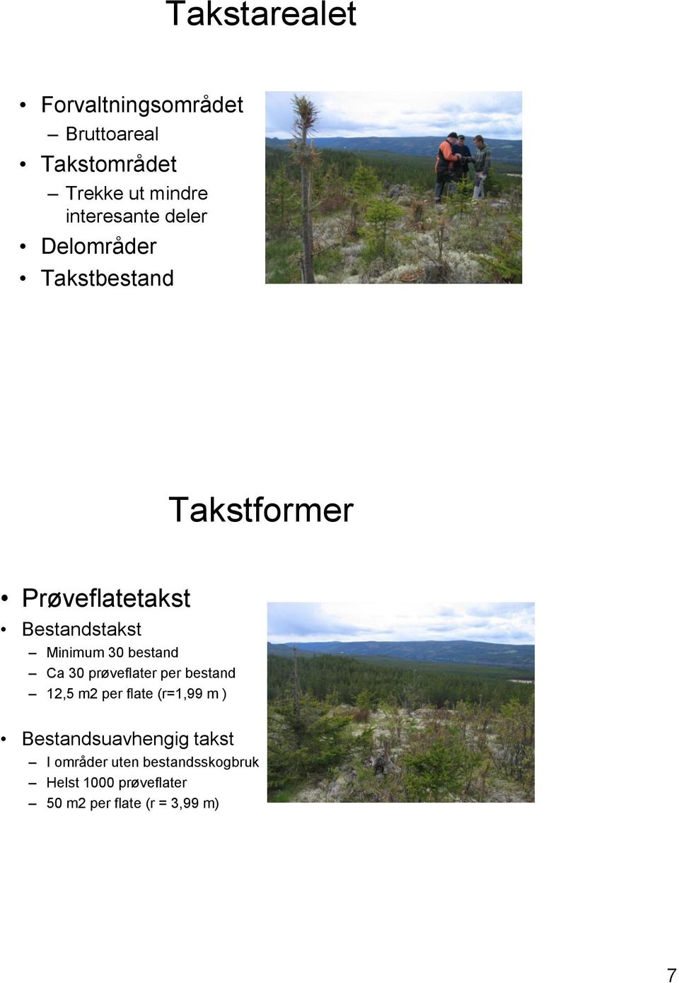 bestand Ca 30 prøveflater per bestand 12,5 m2 per flate (r=1,99 m ) Bestandsuavhengig