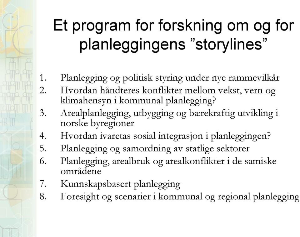 Arealplanlegging, utbygging og bærekraftig utvikling i norske byregioner 4. Hvordan ivaretas sosial integrasjon i planleggingen? 5.