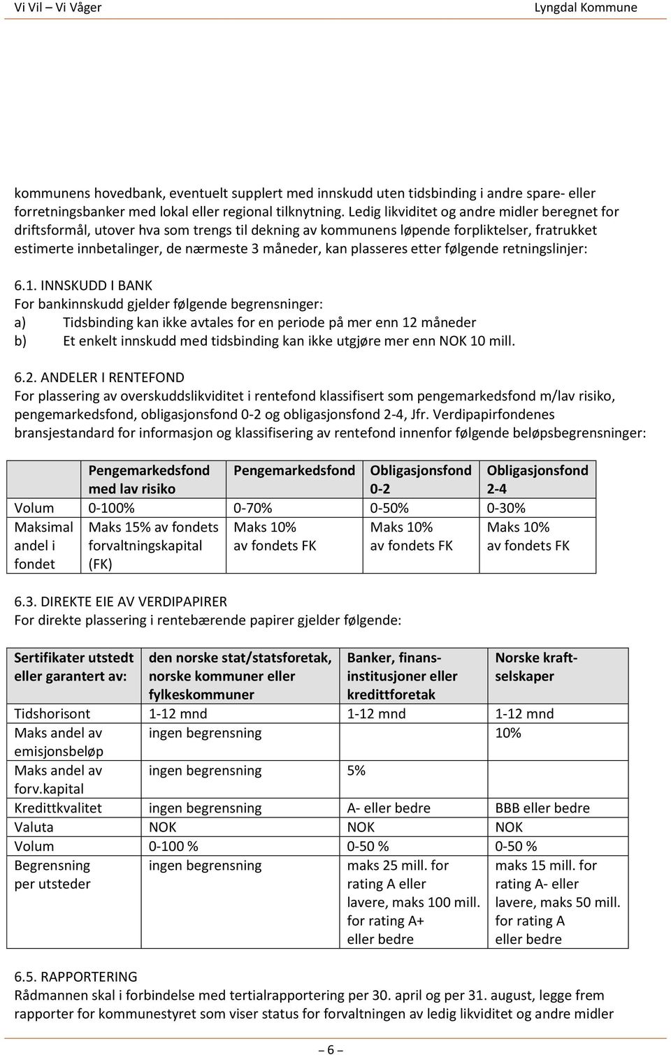 plasseres etter følgende retningslinjer: 6.1.