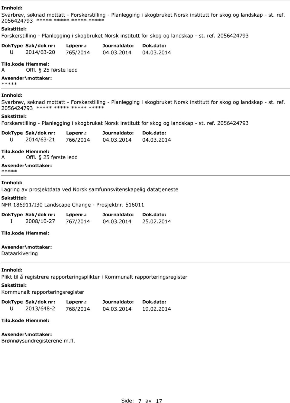 25 første ledd  2056424793 Forskerstilling - Planlegging i skogbruket Norsk institutt for skog og landskap - st. ref. 2056424793 A 2014/63-21 766/2014 Offl.