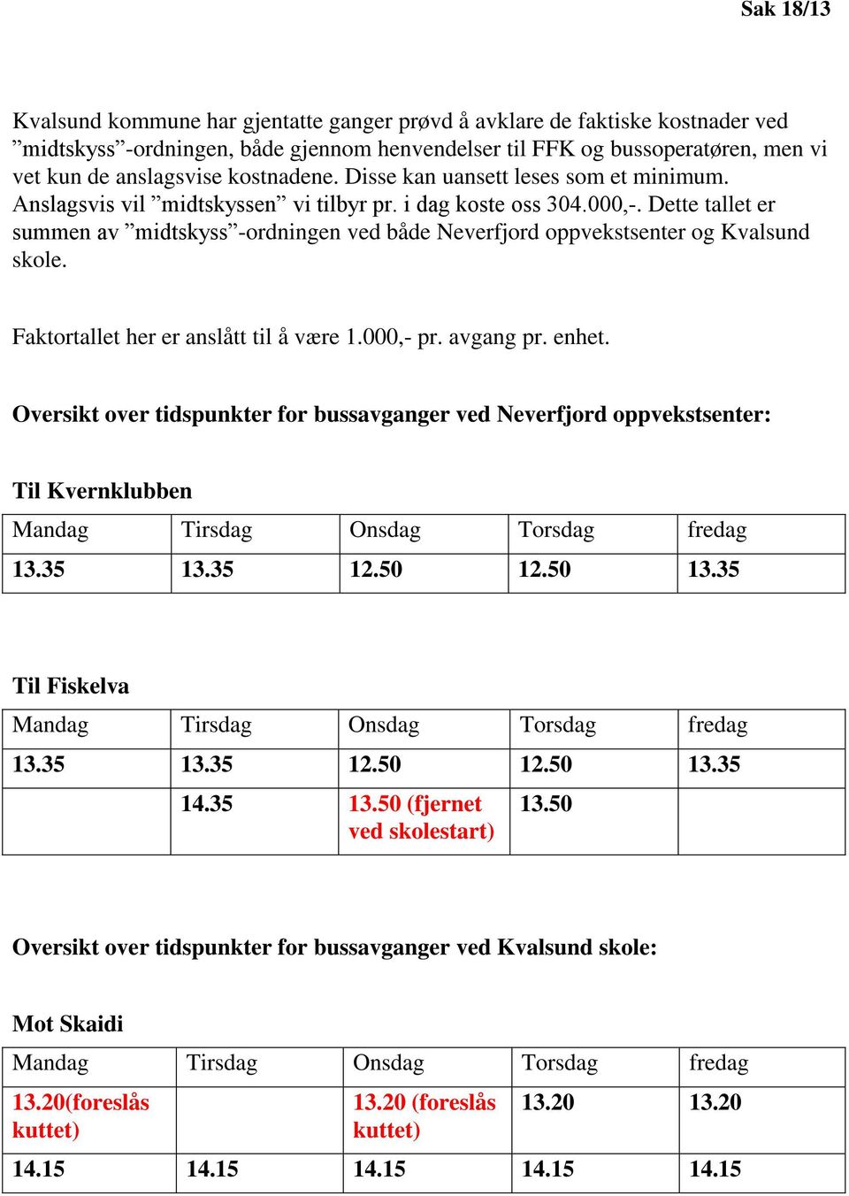 Dette tallet er summen av midtskyss -ordningen ved både Neverfjord oppvekstsenter og Kvalsund skole. Faktortallet her er anslått til å være 1.000,- pr. avgang pr. enhet.