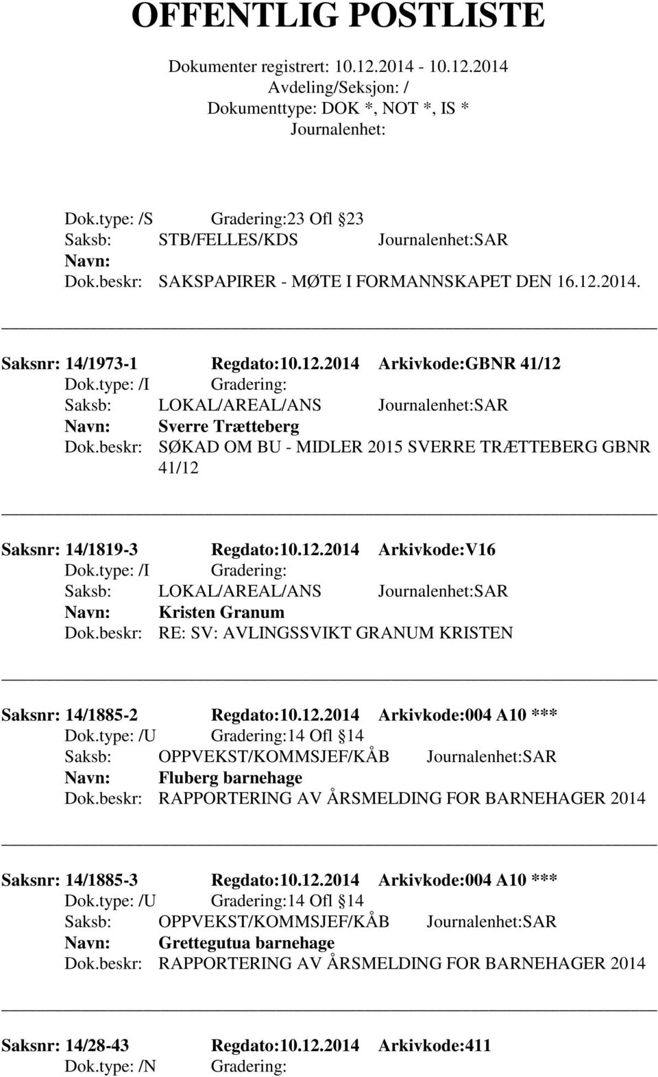 beskr: SØKAD OM BU - MIDLER 2015 SVERRE TRÆTTEBERG GBNR 41/12 Saksnr: 14/1819-3 Regdato:10.12.2014 Arkivkode:V16 Saksb: LOKAL/AREAL/ANS SAR Kristen Granum Dok.