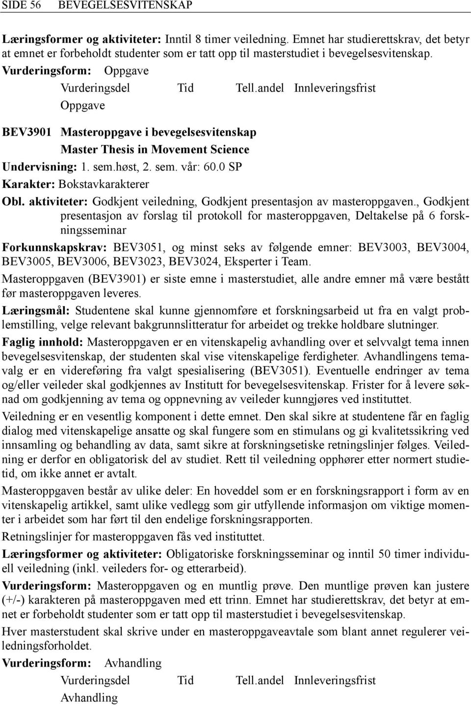 aktiviteter: Godkjent veiledning, Godkjent presentasjon av masteroppgaven.