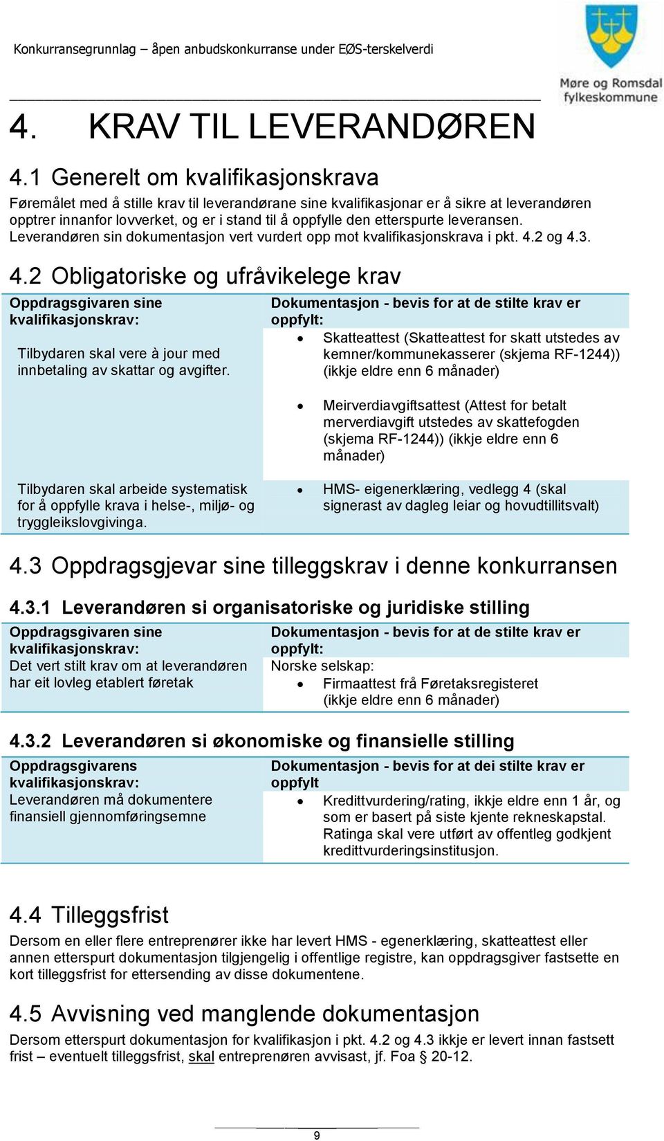 etterspurte leveransen. Leverandøren sin dokumentasjon vert vurdert opp mot kvalifikasjonskrava i pkt. 4.