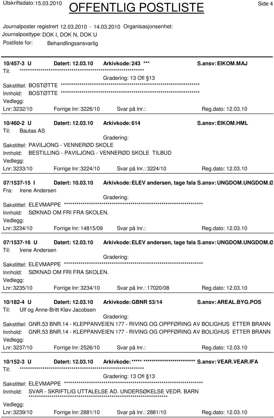 : 3224/10 Reg.dato: 12.03.10 07/1537-15 I Datert: 10.03.10 Arkivkode:ELEV andersen, tage falander S.ansv: UNGDOM.UNGDOM.ØAG Fra: Irene Andersen Innhold: SØKNAD OM FRI FRA SKOLEN.