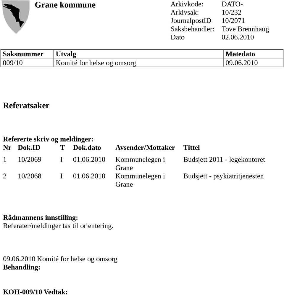 dato Avsender/Mottaker Tittel 1 10/2069