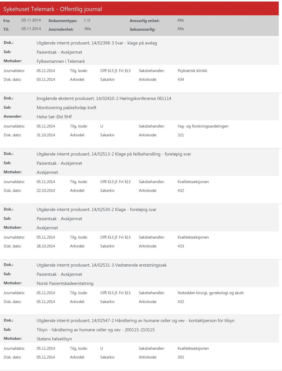 dato: 28.10.2014 Arkivdel: Sakarkiv Arkivkode: 433 tgående internt produsert, 14/02531-3 Vedrørende erstatningssak Notodden kirurgi, gynekologi og akutt Dok.