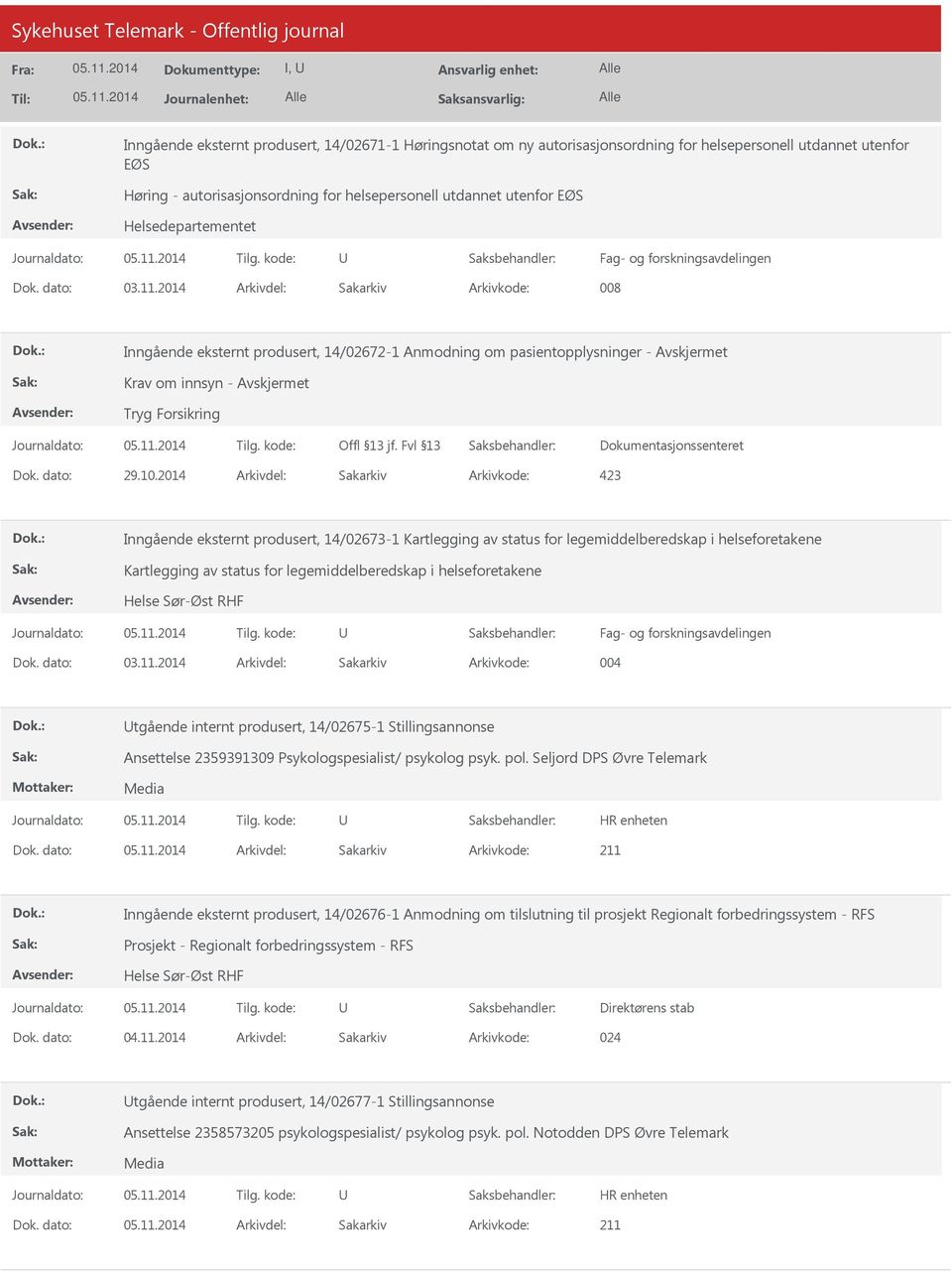 2014 Arkivdel: Sakarkiv Inngående eksternt produsert, 14/02673-1 Kartlegging av status for legemiddelberedskap i helseforetakene Kartlegging av status for legemiddelberedskap i helseforetakene