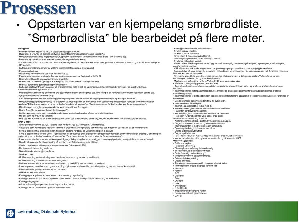 - Hovedkontakt/Mottakende miljøpersonale/gruppeleder setter seg inn i problematikken med å lese i DIPS samme dag. - Behandler og hovedkontakter avklares senest på morgenen før innkomst.