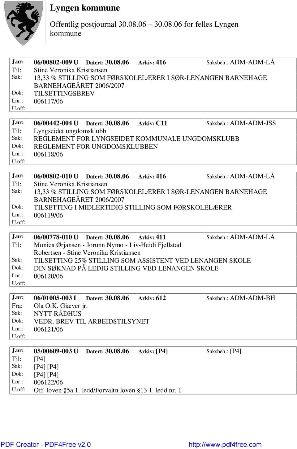 nr: 06/00442-004 U Datert: 30.08.06 Arkiv: C11 Saksbeh.: ADM-ADM-JSS Til: Lyngseidet ungdomsklubb Sak: REGLEMENT FOR LYNGSEIDET KOMMUNALE UNGDOMSKLUBB Dok: REGLEMENT FOR UNGDOMSKLUBBEN Lnr.