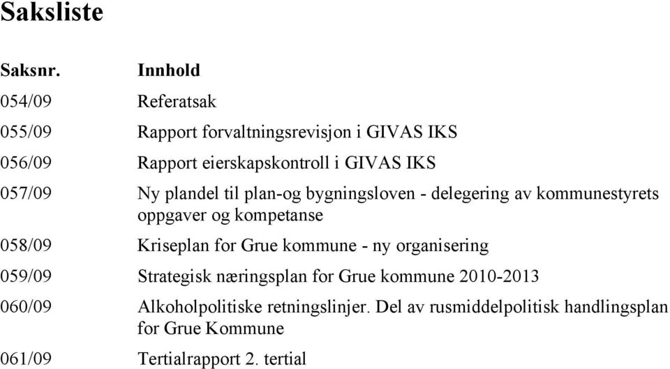 IKS 057/09 Ny plandel til plan-og bygningsloven - delegering av kommunestyrets oppgaver og kompetanse 058/09