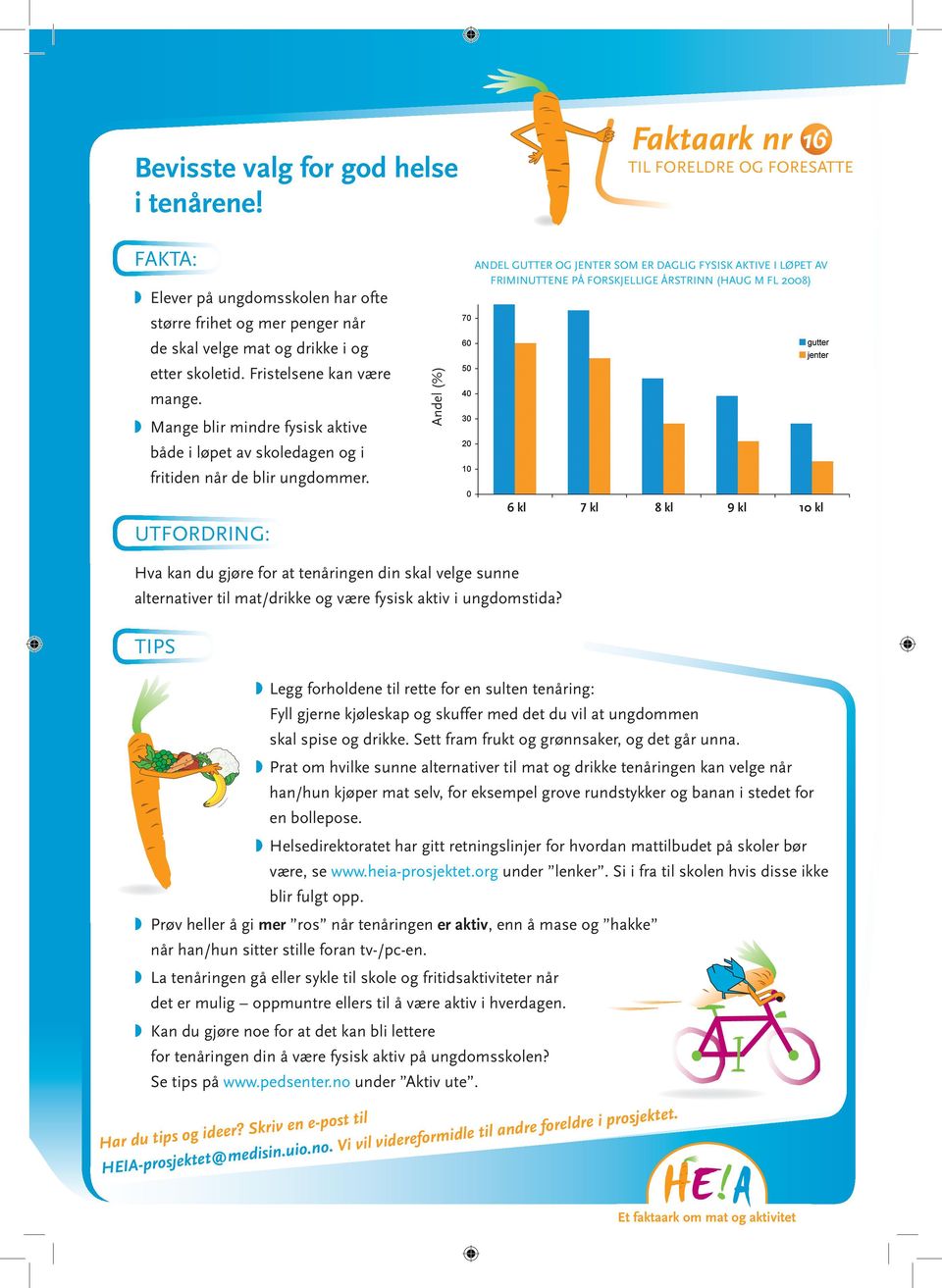 Andel (%) ANDEL GUTTER OG JENTER SOM ER DAGLIG FYSISK AKTIVE I LØPET AV FRIMINUTTENE PÅ FORSKJELLIGE ÅRSTRINN (HAUG M FL 2008) 6 kl 7 kl 8 kl 9 kl 10 kl Hva kan du gjøre for at tenåringen din skal