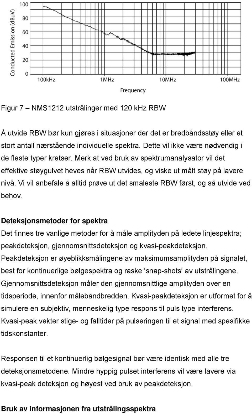 Vi vil anbefale å alltid prøve ut det smaleste RBW først, og så utvide ved behov.