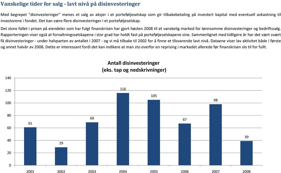 Det store fallet i prisen på eiendeler som har fulgt finanskrisen har gjort høsten 28 til et vanskelig marked for lønnsomme disinvesteringer og bedriftssalg.