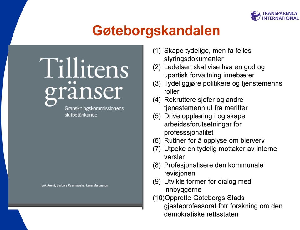 arbeidssforutsetningar for professsjonalitet (6) Rutiner for å opplyse om bierverv (7) Utpeke en tydelig mottaker av interne varsler (8)