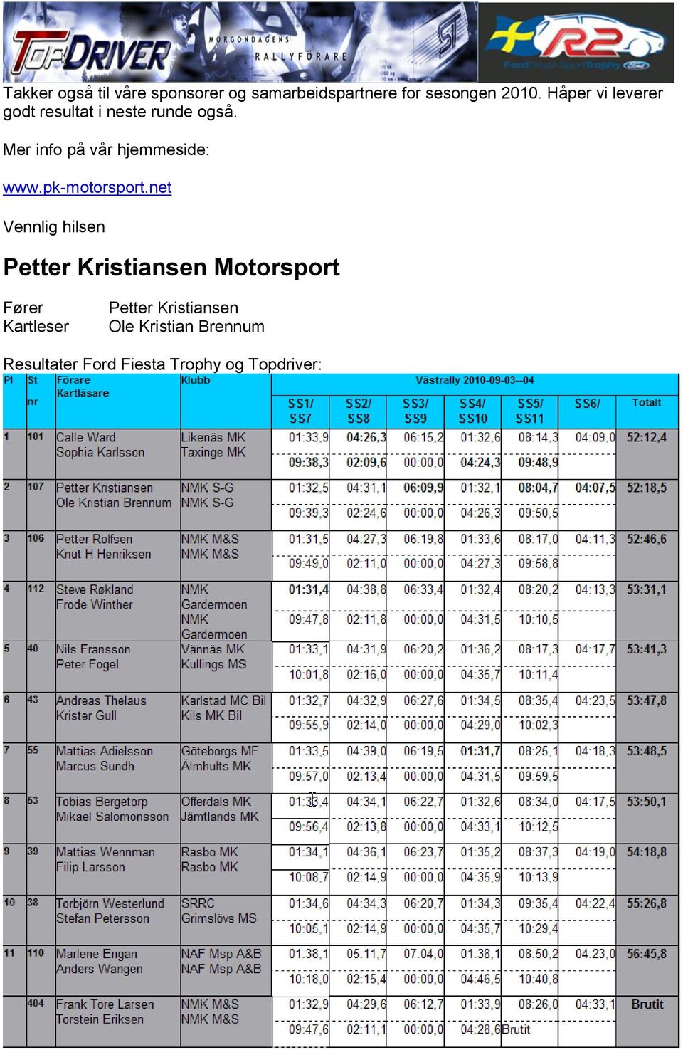 Mer info på vår hjemmeside: www.pk-motorsport.