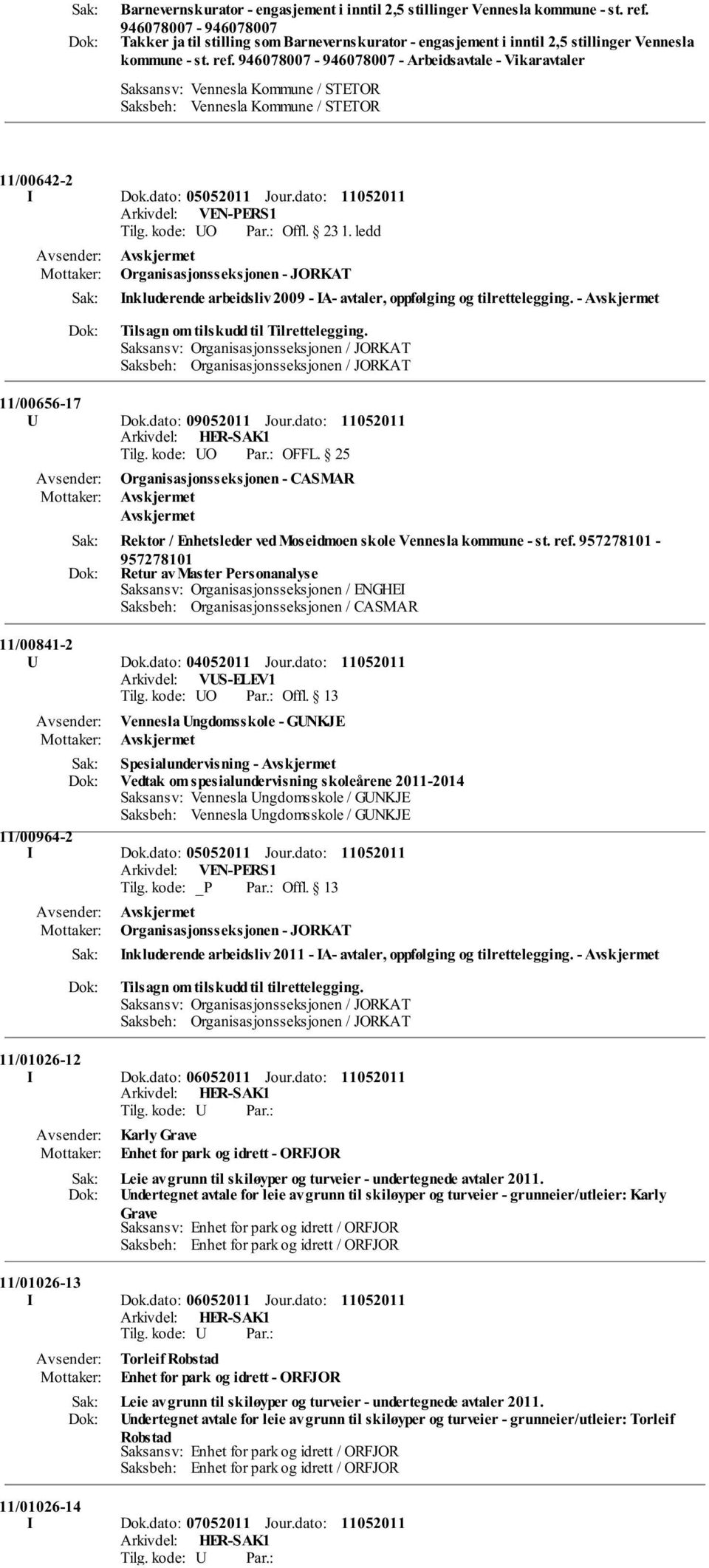 dato: 05052011 Jour.dato: Tilg. kode: UO Par.: Offl. 23 1. ledd Organisasjonsseksjonen - JORKAT Inkluderende arbeidsliv 2009 - IA- avtaler, oppfølging og tilrettelegging.