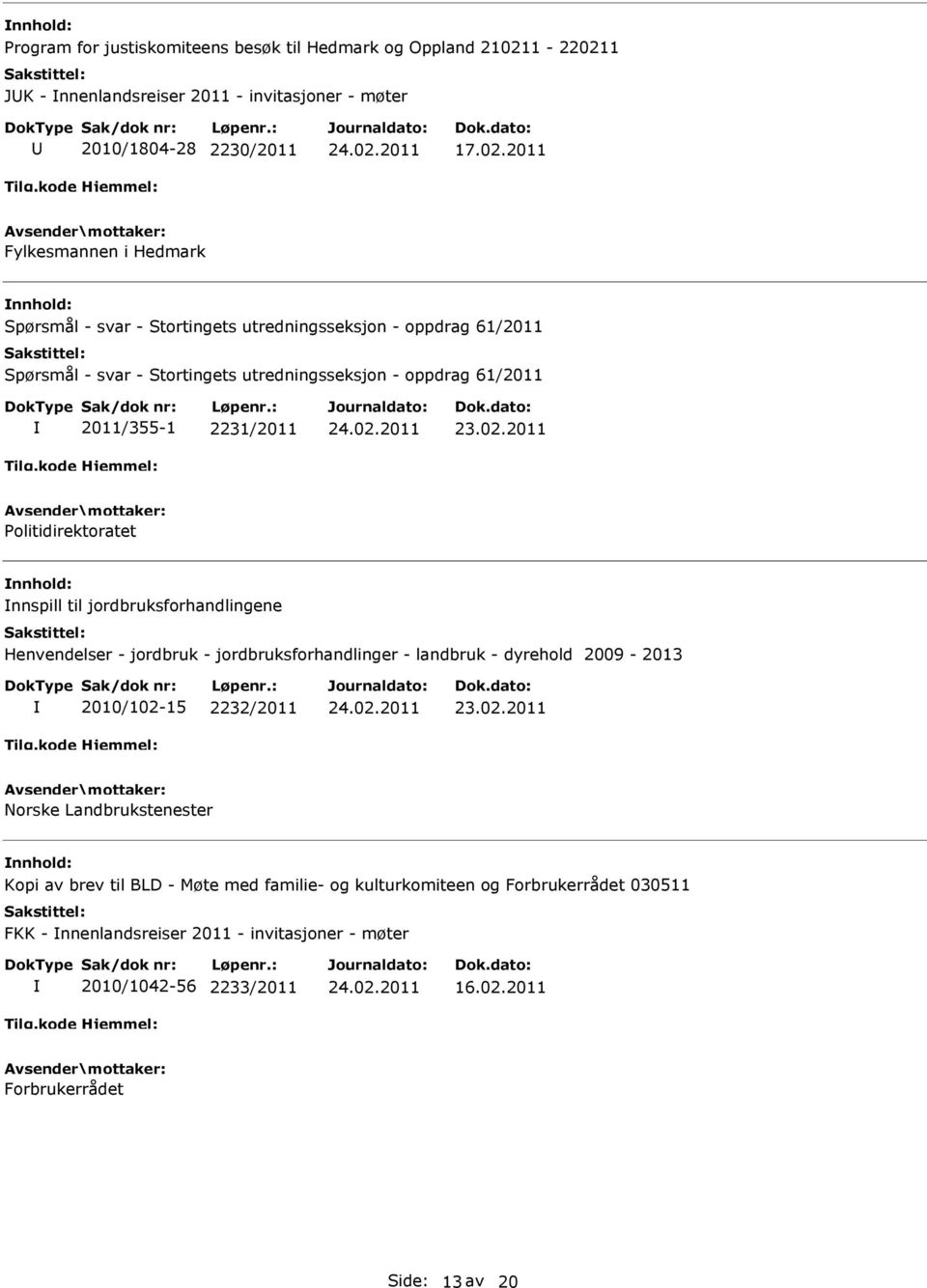 1 JK - nnenlandsreiser 2011 - invitasjoner - møter 2010/1804-28 2230/2011 17.02.