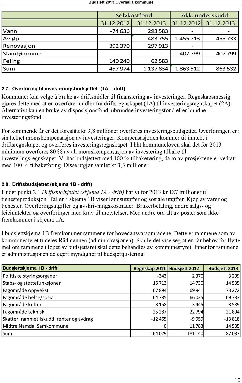 7. Overføring til investeringsbudsjettet (1A drift) Kommuner kan velge å bruke av driftsmidler til finansiering av investeringer.