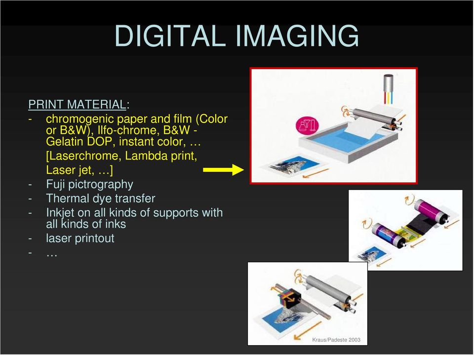 print, Laser jet, ] - Fuji pictrography - Thermal dye transfer - Inkjet on