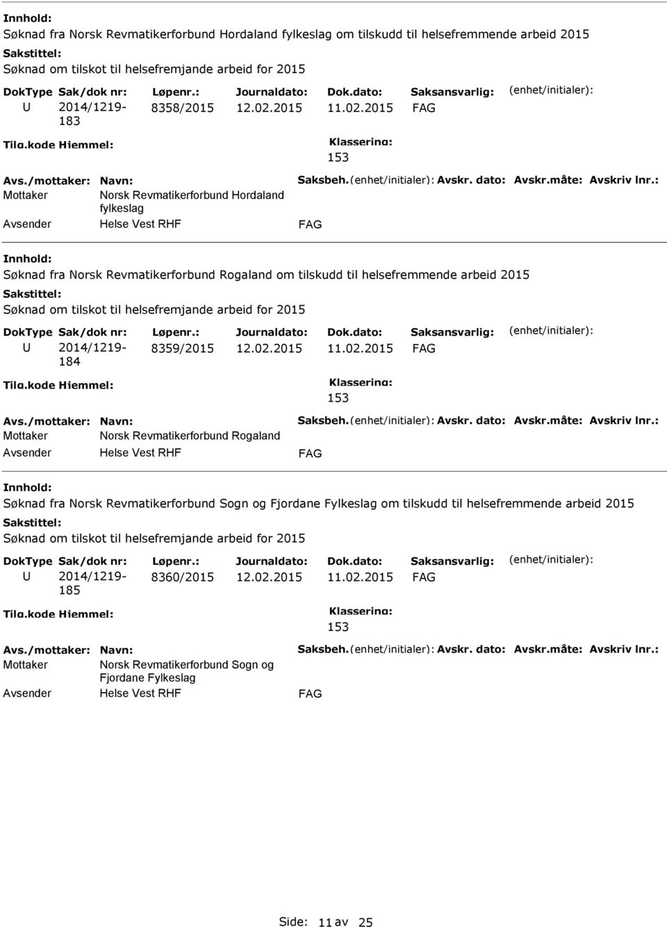 2015 184 8359/2015 Mottaker Norsk Revmatikerforbund Rogaland Søknad fra Norsk Revmatikerforbund Sogn og Fjordane Fylkeslag om