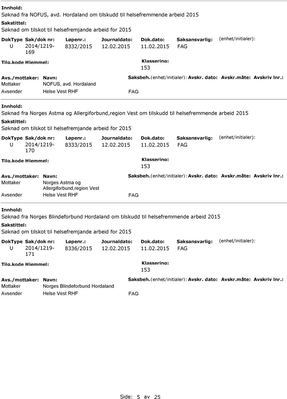 170 8333/2015 Mottaker Norges Astma og Allergiforbund,region Vest Søknad fra Norges Blindeforbund Hordaland