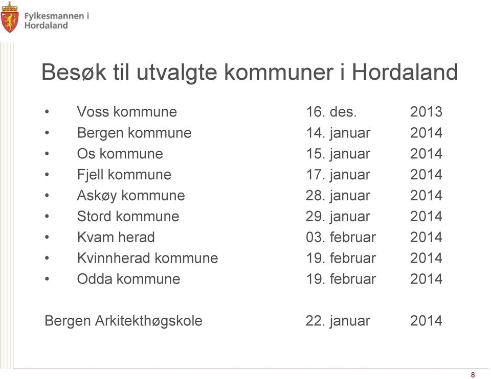 januar 2014 Stord kommune 29. januar 2014 Kvam herad 03.